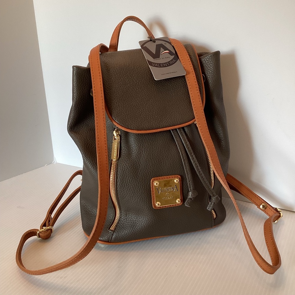 Valentina Drawstring Convertible Backpack in Taupe Brown Leather #4408 NWT $248